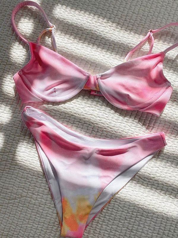 Tie-Dyed Printed Underwired Split Bikini Swimsuit