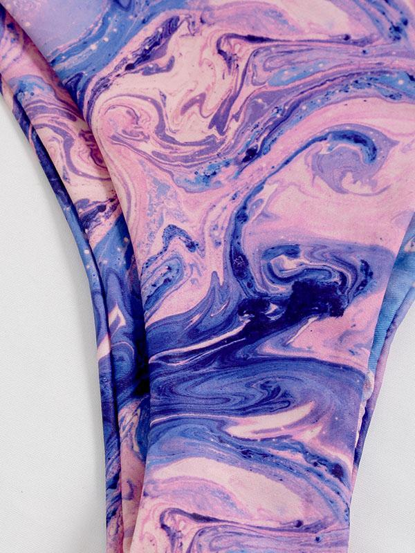 Tie-Dyed Gradient Printed Bandage Split Bikini Swimsuit