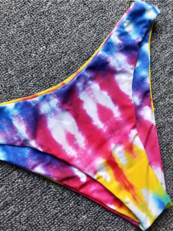 Tie-Dyed Printed Bandeau Split Bikini Swimsuit