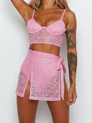 See-Through Split-Joint Underwired Short Skirt Split Tankini Swimsuit