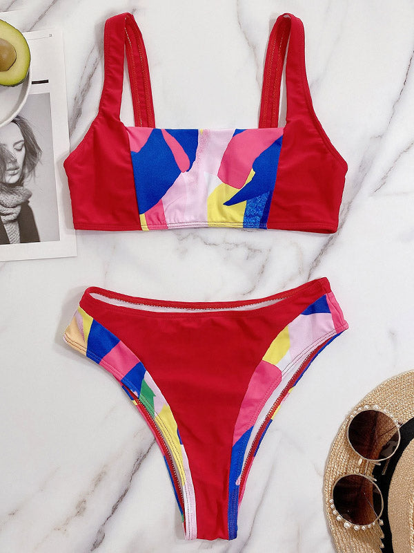 Ärmellose, gepolsterte Bralette-Hipster-Bikini-Bademode mit Blumenmuster und Split-Joint-Blumenmuster 