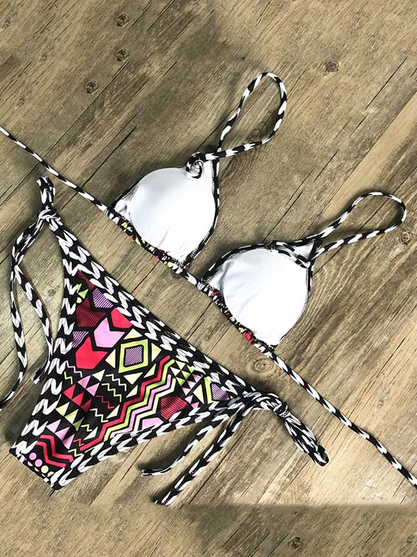 Bandage-Bikini-Badeanzug mit Blumenmuster und Dreiecken 