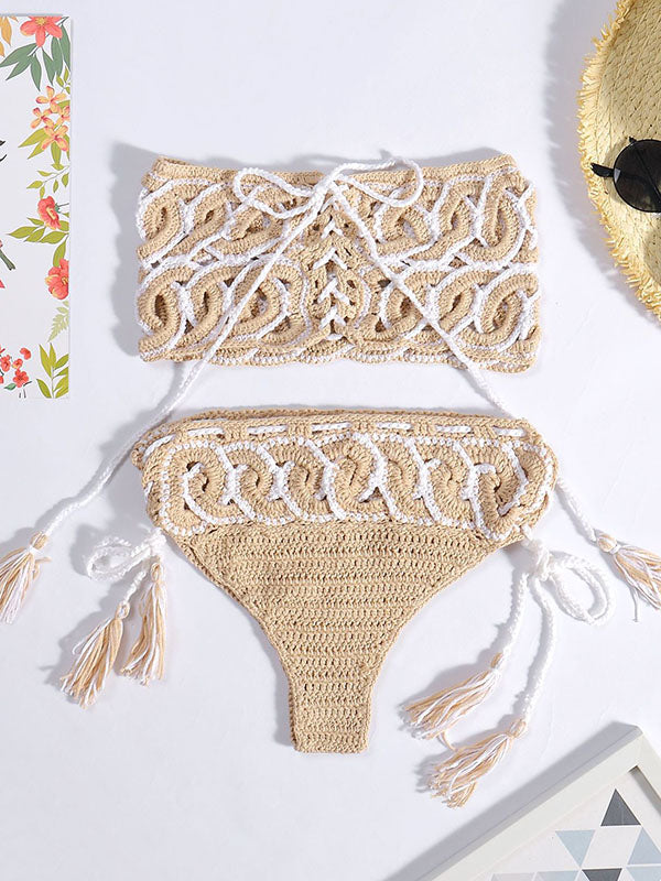 Sexy Crochetgo Bandeau Hohl Bikini Bademode 