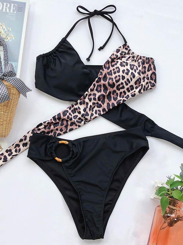 Stylish Split-Joint Bandage Embellished Split Bikini Swimsuit