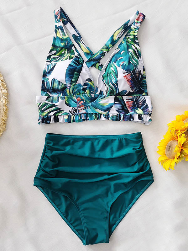 Floral Printed High Waisted Bikini Swimsuit