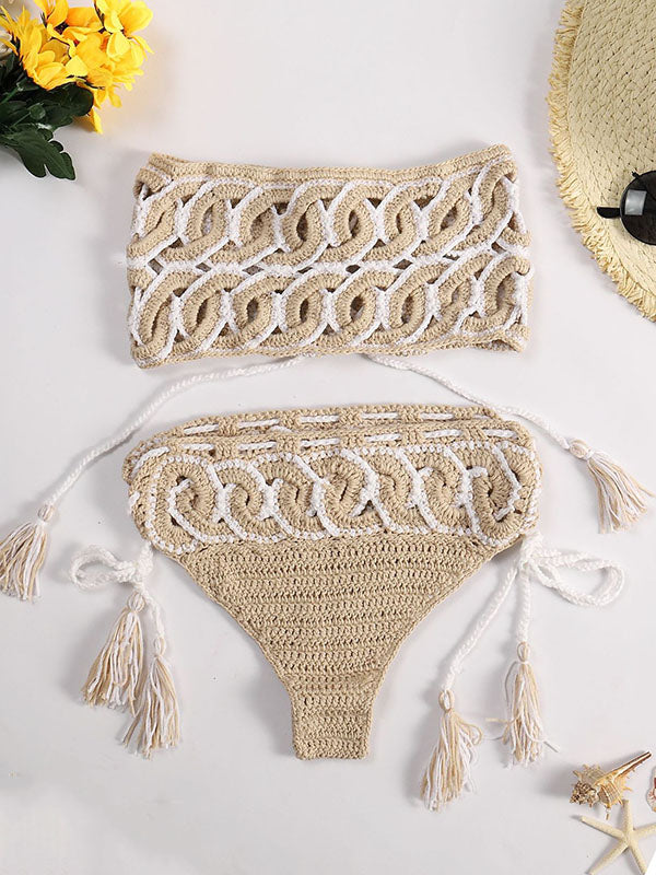 Sexy Crochetgo Bandeau Hohl Bikini Bademode 