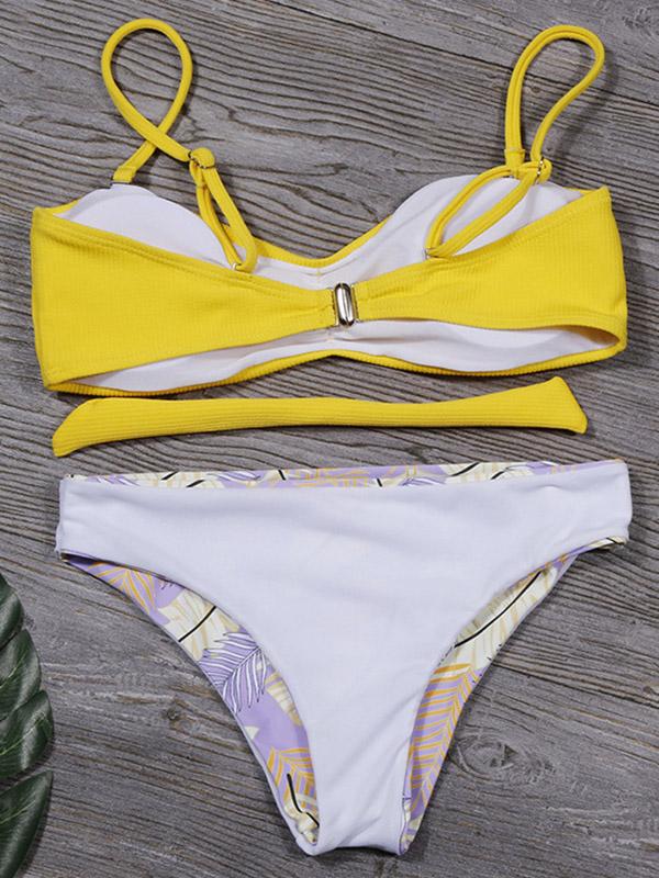 Bandeau-Bikini-Badeanzug mit Blumenmuster und Farbblockdesign und Knoten 