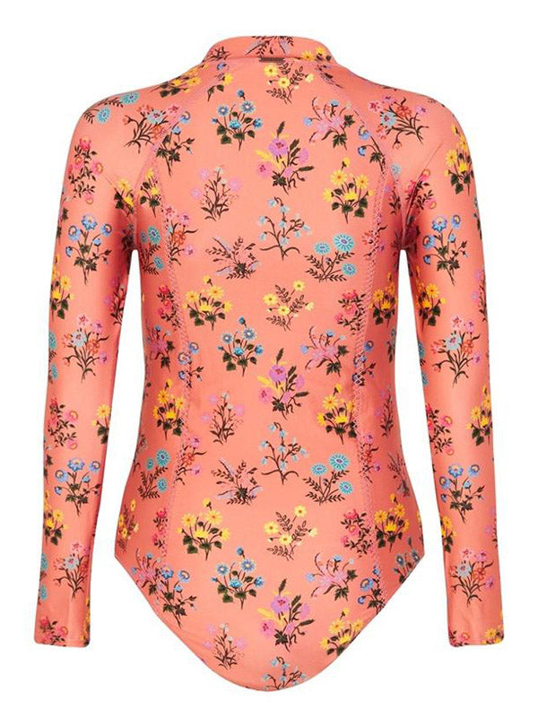 Floral Printed Long Sleeves One Piece Wetsuit