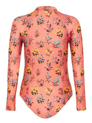 Floral Printed Long Sleeves One Piece Wetsuit