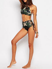 Camouflage Bandeau High-Waisted Split-Joint Bikini Swimwear