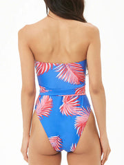 Floral Print Bandeau Bandage Tight One-Piece Swimwear