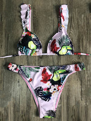 Floral Printed Triangles Bandage  Bikini Swimsuit