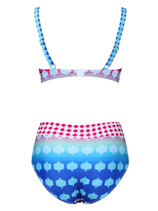 Vintage Print Polka-Dot Crossed Split Bikini Swimsuit