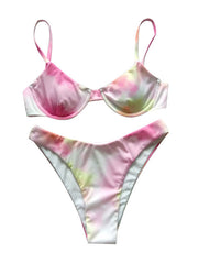 Tie-Dyed Printed Underwired Split Bikini Swimsuit