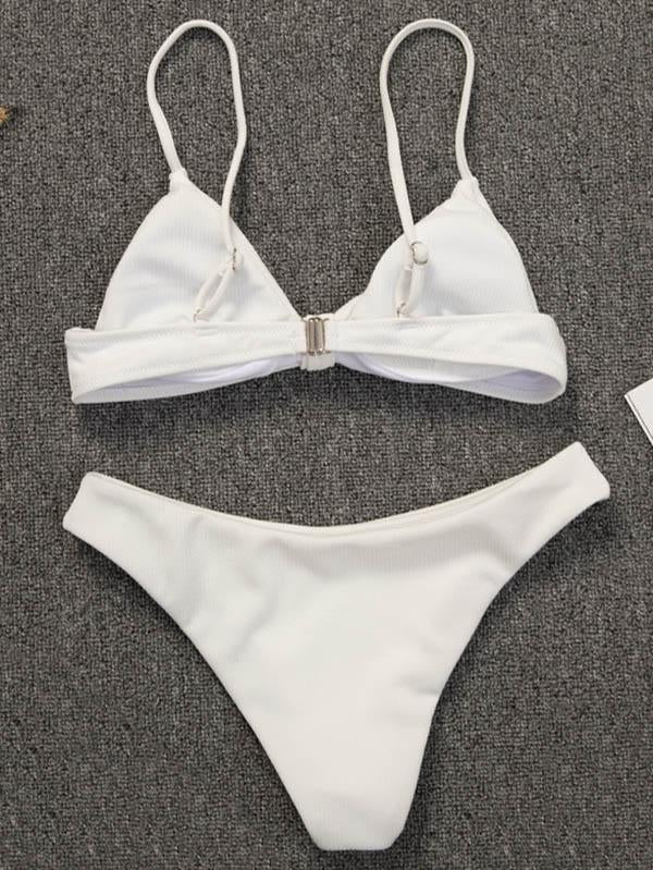 Solid Color Knotted Split Bikini Swimsuit