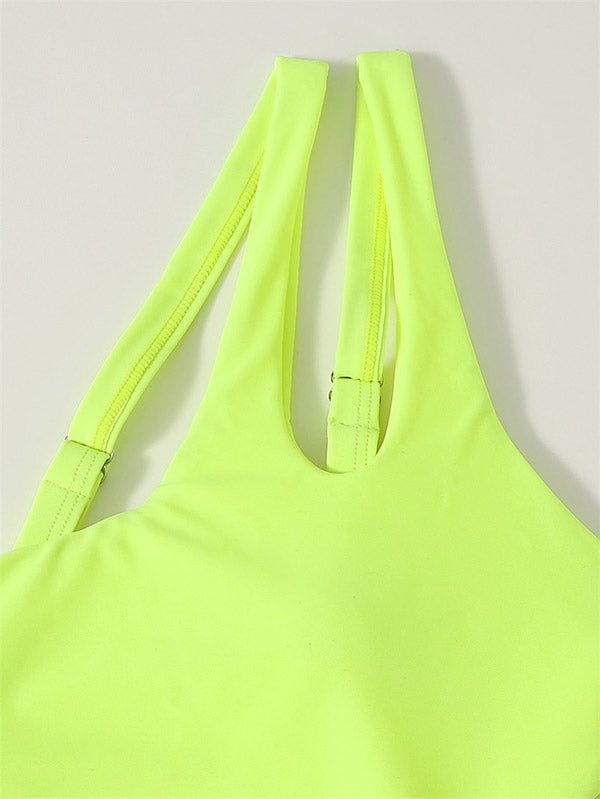 Solid Color One-Shoulder Bandeau Simple One-Piece Swimwear