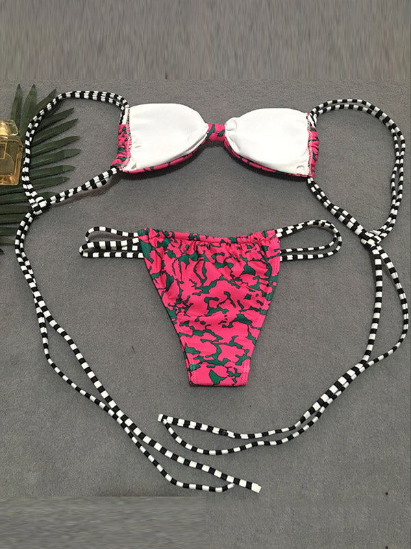 Sexy Leopard Print Bandage Split Bikini Swimsuit