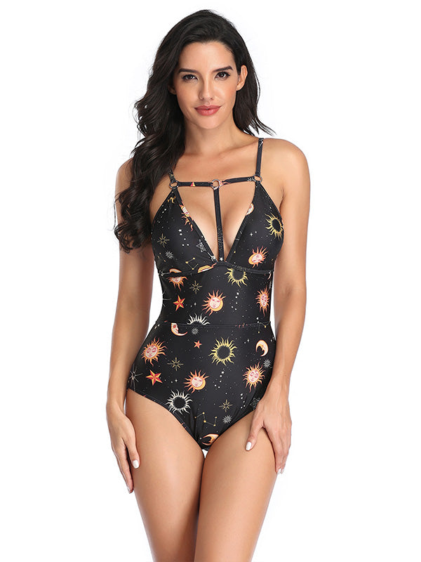 Paisley Print Spaghetti-Neck One-Piece Swimsuit