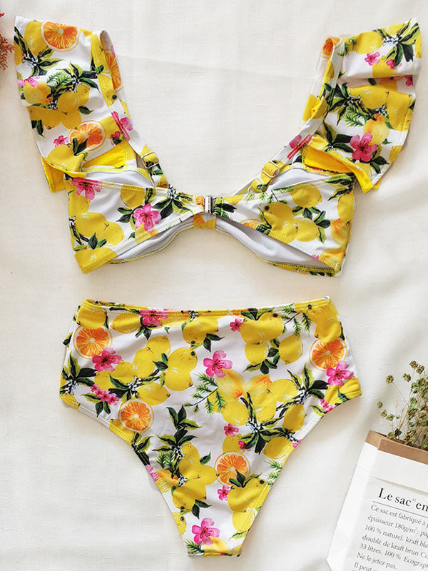 Ruffled Bowknot Split-Front Bikini Swimwear