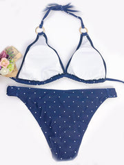 Polka-Dot Triangles Bandage Split Bikini Swimsuit