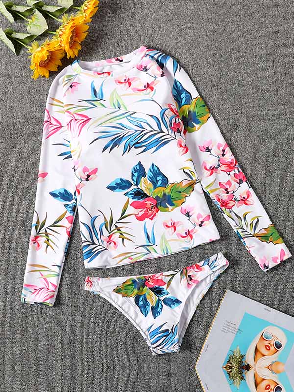 Long Sleeve Floral-Print Split Wetsuit