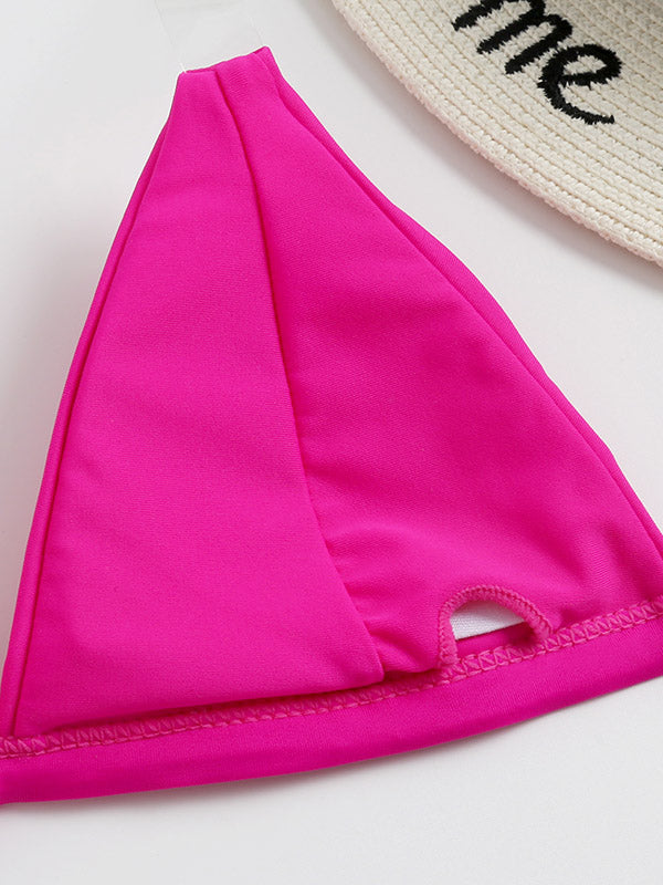 Solid Color Split-Joint Triangles Split Bikini Swimsuit