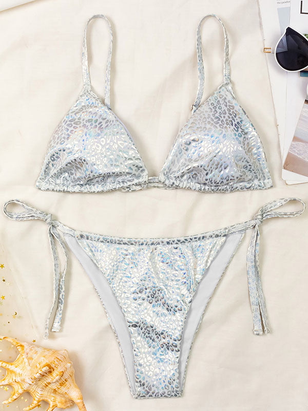 Ärmelloses Bralette-Bikini-Bademode mit Leopardenmuster und seitlicher Schnürung 