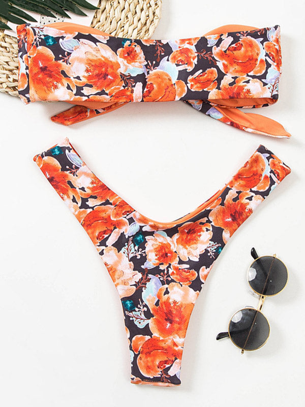 Bikini-Badeanzug mit Blumenmuster und hoher Taille 