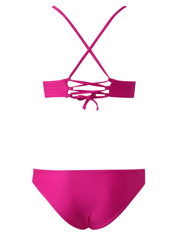 Solid Color Triangles Spaghetti-Neck Split Bikini Swimsuit