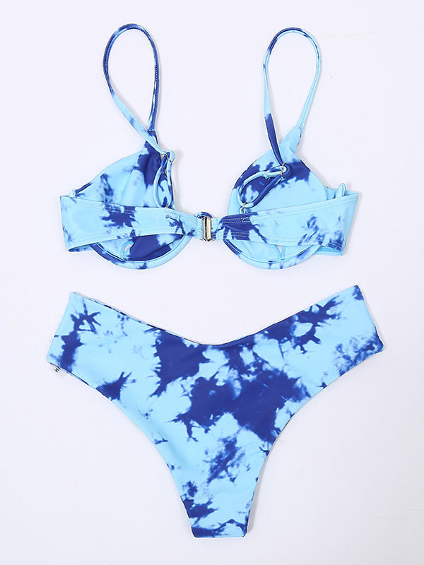 Floral-Print Underwired Triangles Split Bikini Swimsuit