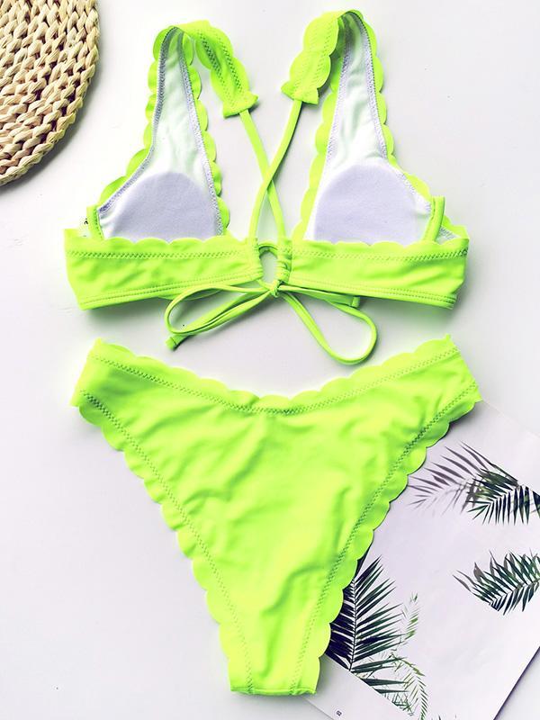 Solid Color Fringed Underwired Split Bikini Swimsuit