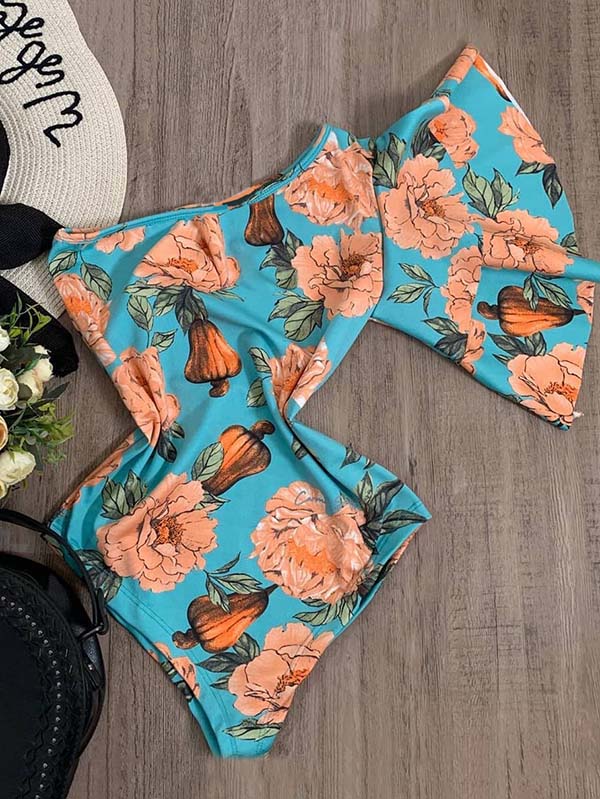 One-Shoulder Floral One-Piece Swimsuit