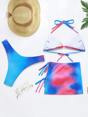 Tie-Dyed Backless Split Bikini Swimsuit+Apron Three-Piece Set