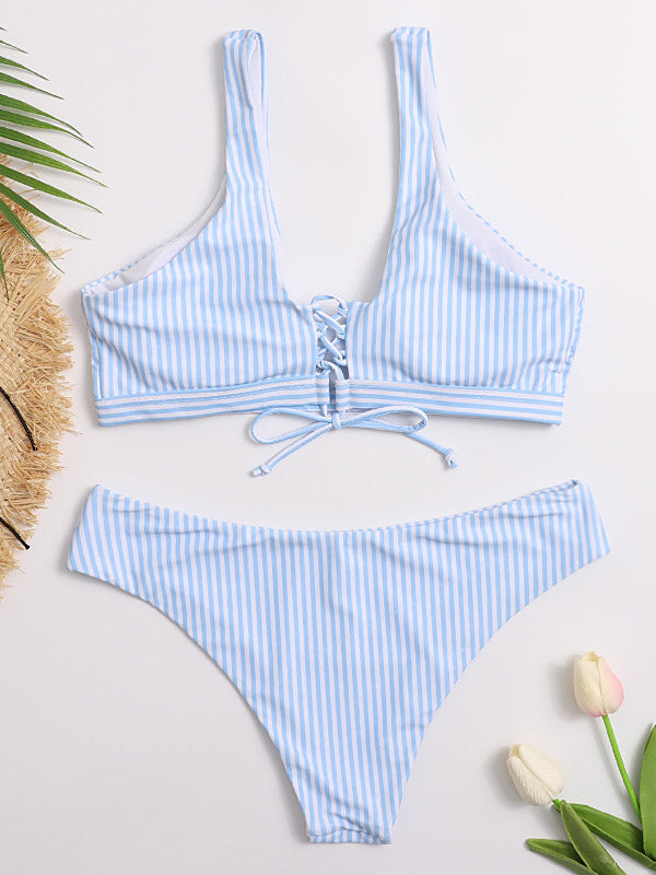 Small Fresh Bandage Hollow Split Bikini Swimsuit