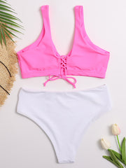 Small Fresh Bandage Hollow Split Bikini Swimsuit