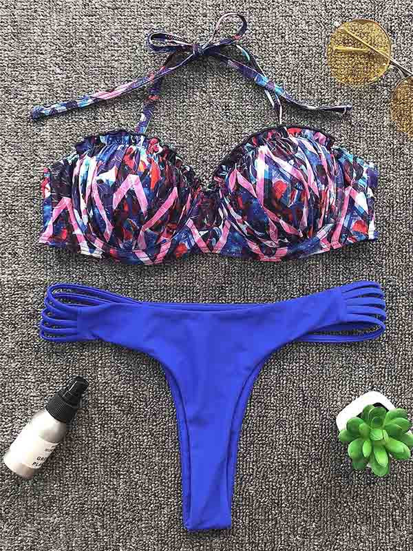 Colorful Underwired Split Bikini Swimsuit