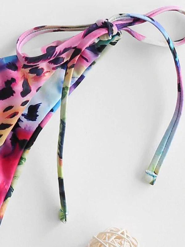 Leopard Print Abstract Printed Bandage Hollow Split Bikini Swimsuit