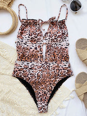 Sexy Leopard Print Lace-Up One-Piece Swimwear