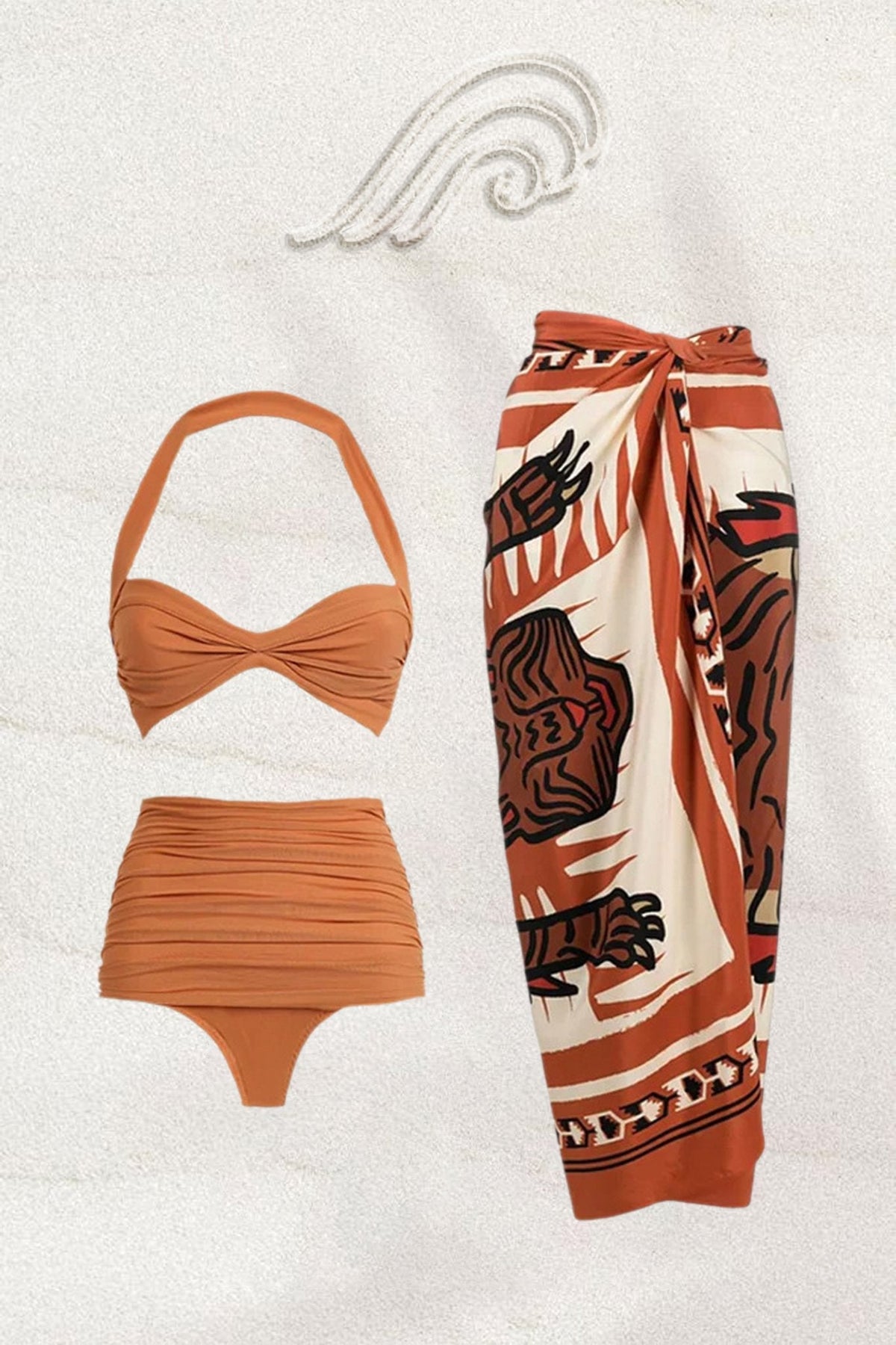 Brina Ruched Halterneck Three-piece Swim Set