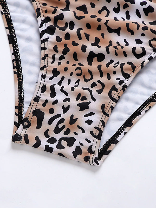 One-Shoulder Sexy Leopard Print Hollow Tight One-Piece Swimwear