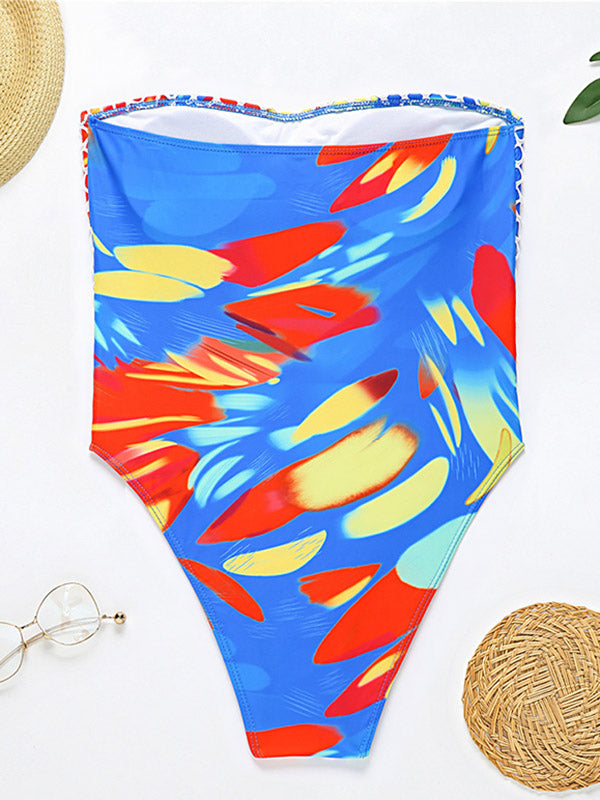 Off-The-Shoulder Bandeau Split-Joint One-Piece Swimwear