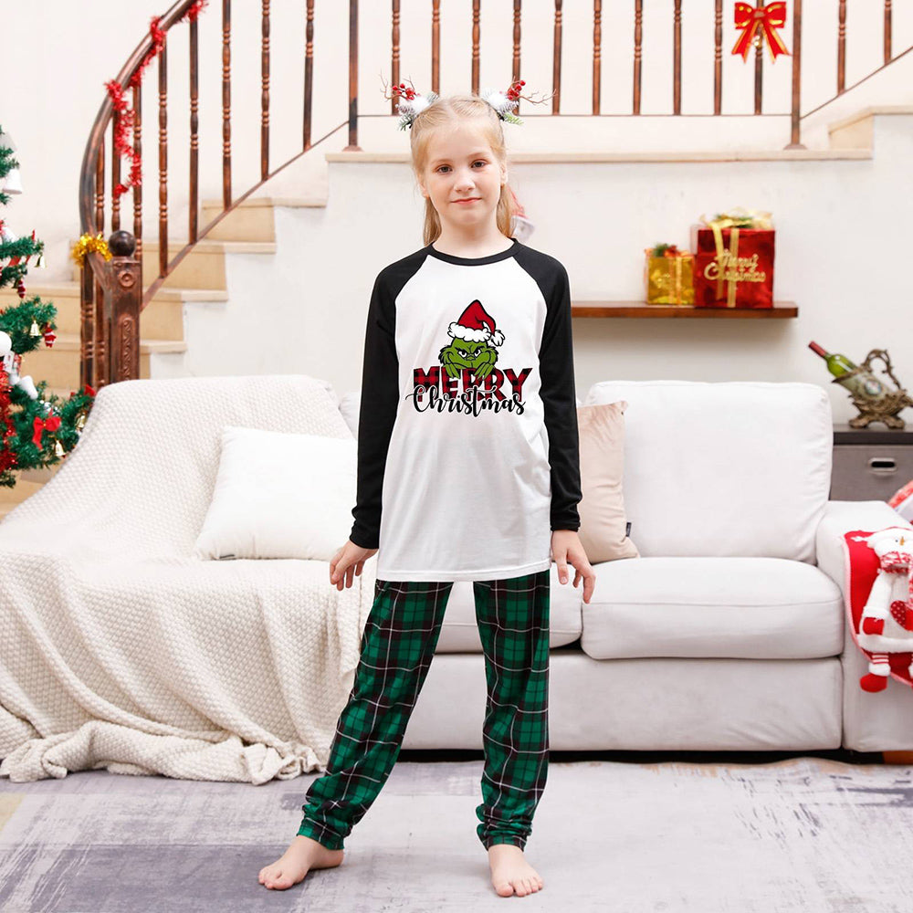 Merry Christmas Green Plaid and Black Pajamas Set