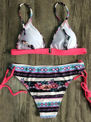 Floral Printed Triangles Bandage  Bikini Swimsuit