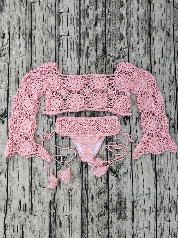 Crochetgo Hollowccover-Ups Tops+Swimming Pants