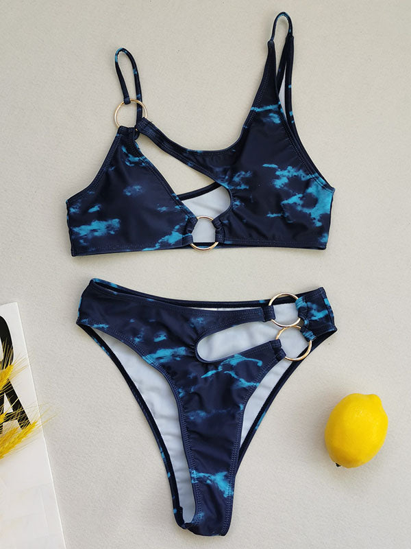 Floral Irregular Hollow High-Waisted Bikini Swimwear