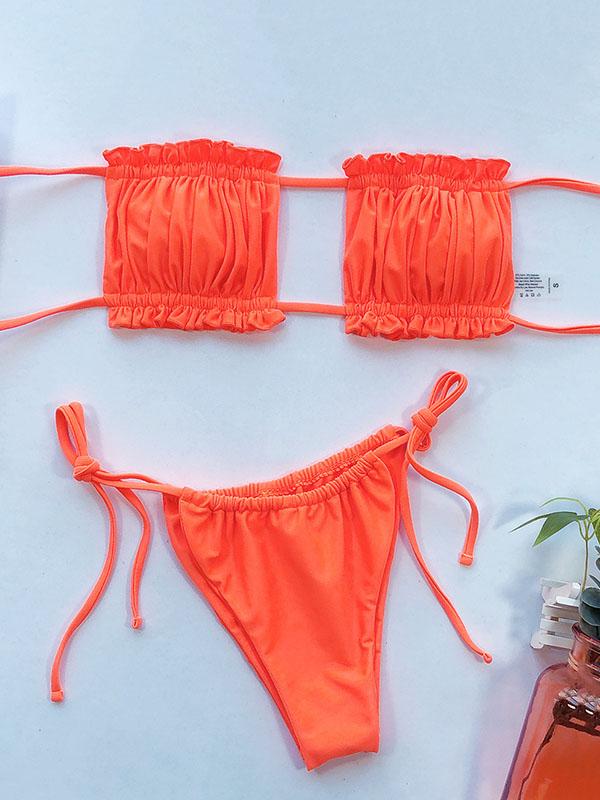 Sexy Bikini-Badeanzug mit Falten und Hohlsaum 