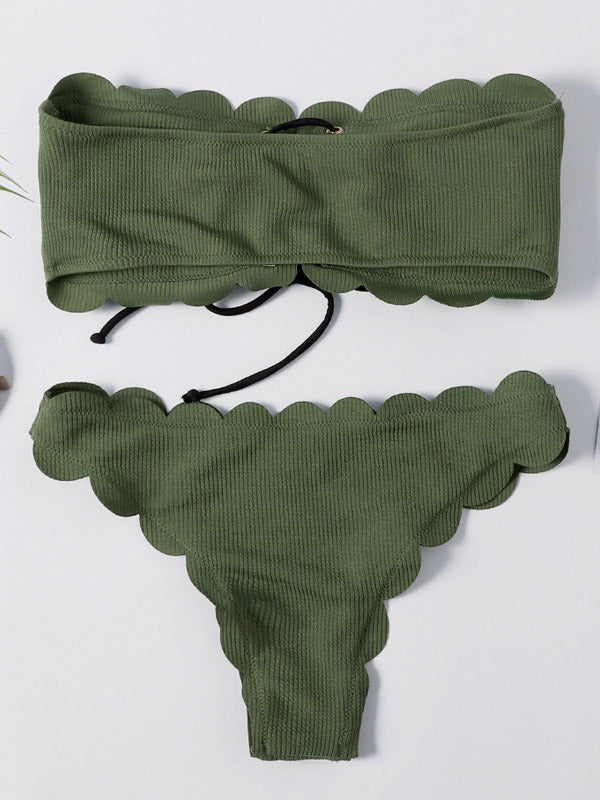 Solid Color Bandage Bandeau Bikini Swimwear