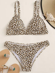 Floral-Print Triangles Backless Split Bikini Swimsuit