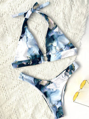 Halterneck Tie-Dyed Split-Joint Bralette Hipster Bikini Swimwear