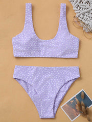 Floral-Print U-Neck Split Bikini Swimsuit